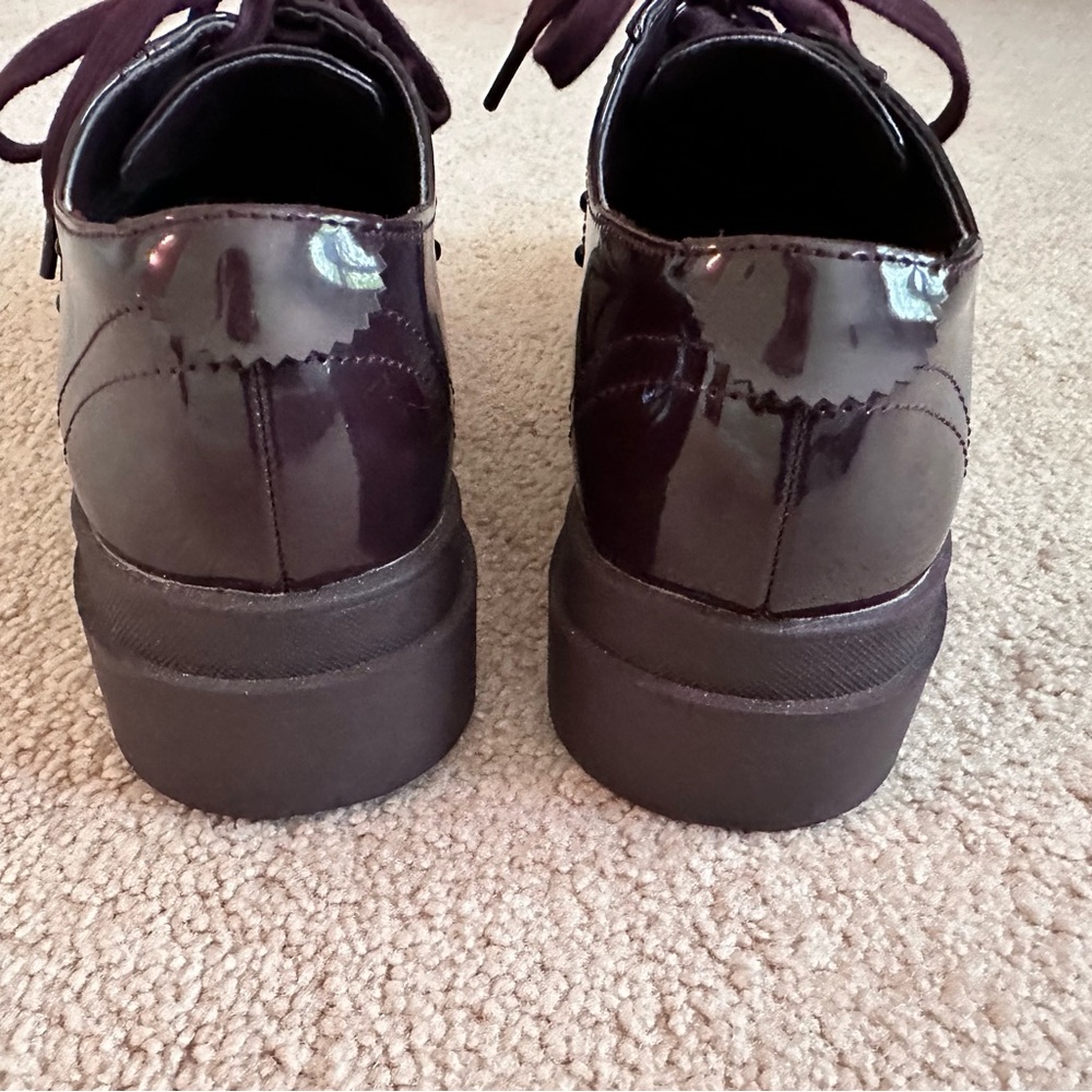 Zara Burgundy Patent Leather Platform Brogues - Size 7.5 - Picture 4 of 9